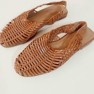 Vintage brown leather flat slingback sandals Sz 6